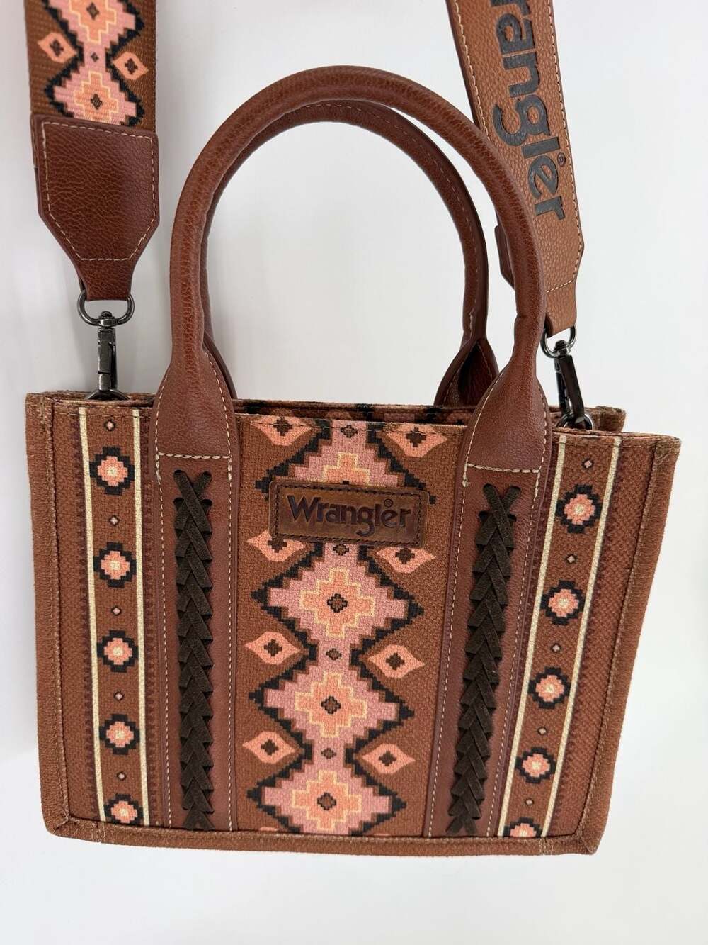 Wrangler Southwestern Aztec Mini Tote Bag Brown Pink Crossbody Western Boho